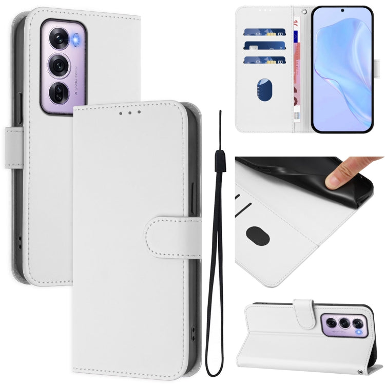 Skin Feel Solid Color Leather Phone Case with Lanyard, For OPPO Reno12 Pro 5G Global, For OPPO Reno12 5G Global