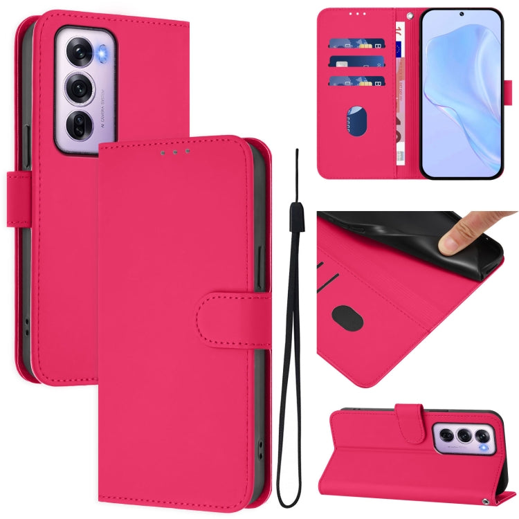 Skin Feel Solid Color Leather Phone Case with Lanyard, For OPPO Reno12 Pro 5G Global, For OPPO Reno12 5G Global