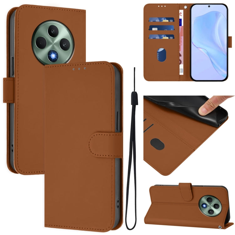 Skin Feel Solid Color Leather Phone Case with Lanyard, For OPPO A3 Pro Global, For OPPO Reno12 F Global