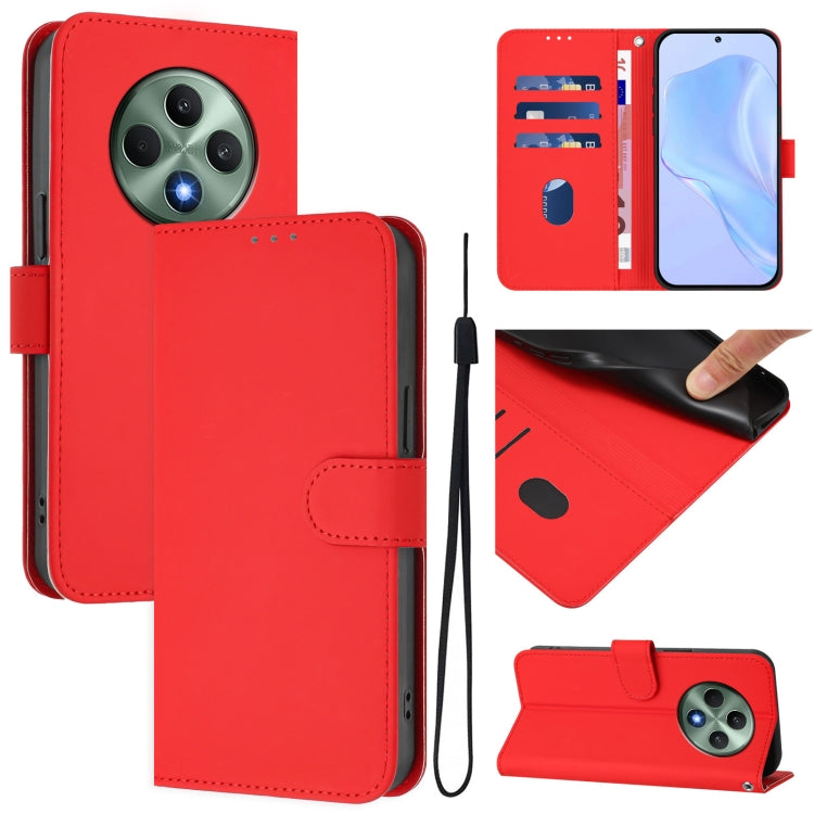 Skin Feel Solid Color Leather Phone Case with Lanyard, For OPPO A3 Pro Global, For OPPO Reno12 F Global