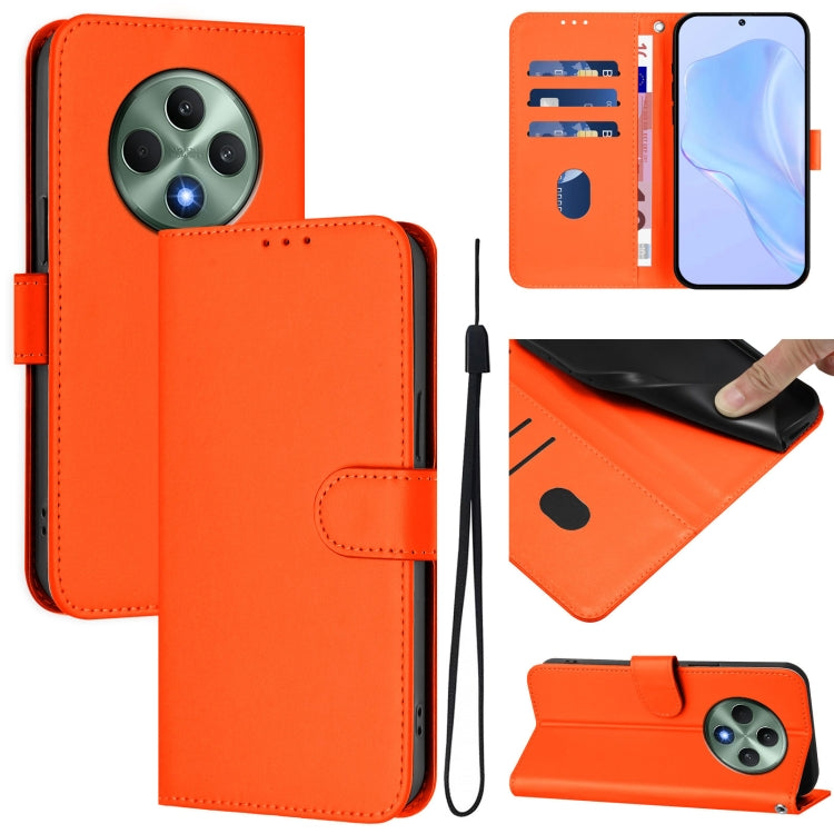 Skin Feel Solid Color Leather Phone Case with Lanyard, For OPPO A3 Pro Global, For OPPO Reno12 F Global