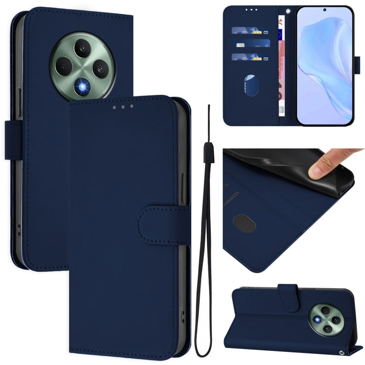 Skin Feel Solid Color Leather Phone Case with Lanyard, For OPPO A3 Pro Global, For OPPO Reno12 F Global