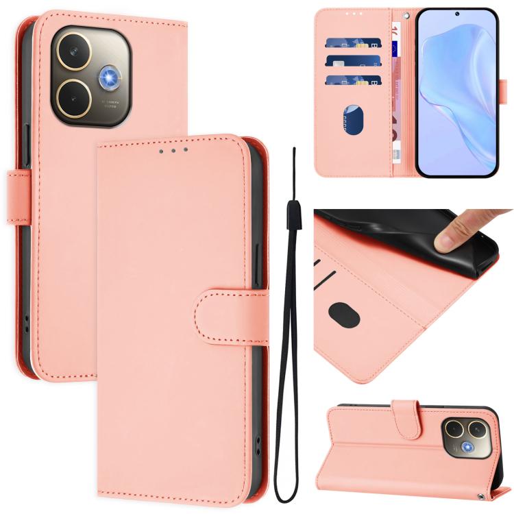 Skin Feel Solid Color Leather Phone Case with Lanyard, For OPPO A5 Pro 5G Global, For OPPO Reno13 F 4G India/Reno13 A