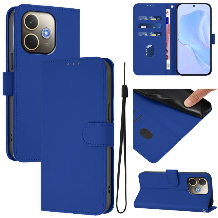Skin Feel Solid Color Leather Phone Case with Lanyard, For OPPO A5 Pro 5G Global, For OPPO Reno13 F 4G India/Reno13 A