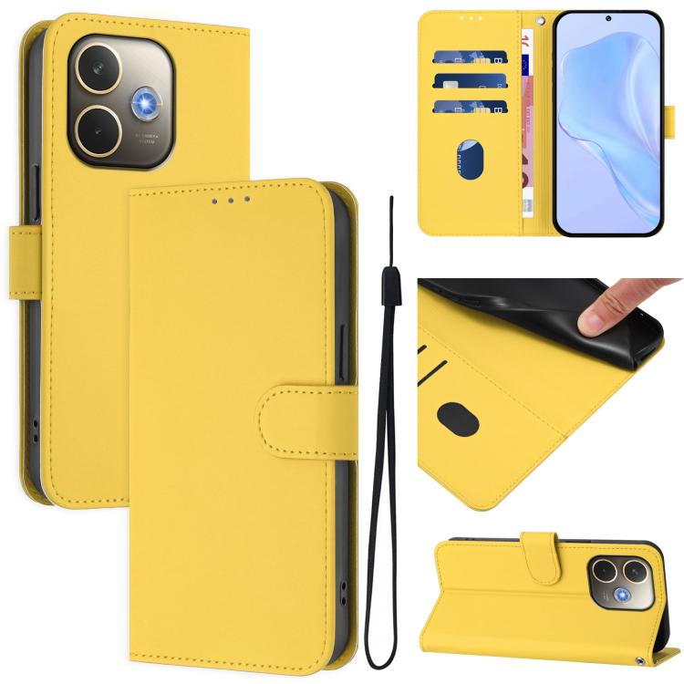Skin Feel Solid Color Leather Phone Case with Lanyard, For OPPO A5 Pro 5G Global, For OPPO Reno13 F 4G India/Reno13 A