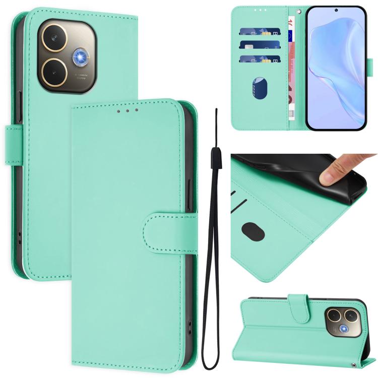 Skin Feel Solid Color Leather Phone Case with Lanyard, For OPPO A5 Pro 5G Global, For OPPO Reno13 F 4G India/Reno13 A