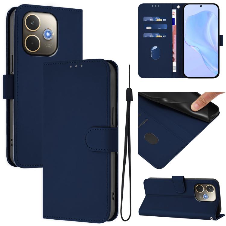 Skin Feel Solid Color Leather Phone Case with Lanyard, For OPPO A5 Pro 5G Global, For OPPO Reno13 F 4G India/Reno13 A