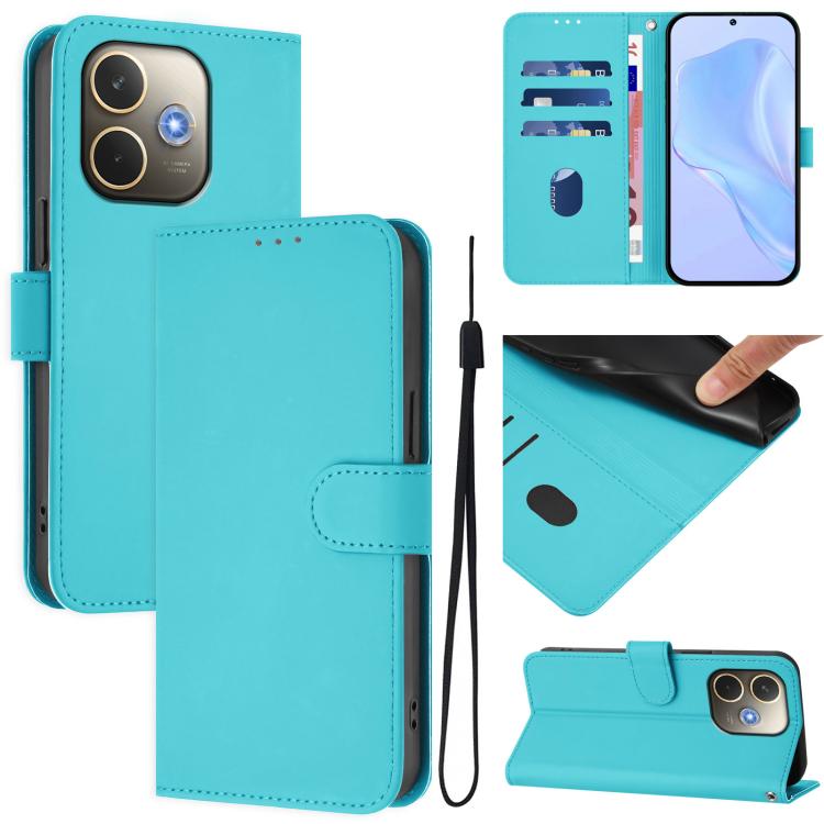 Skin Feel Solid Color Leather Phone Case with Lanyard, For OPPO A5 Pro 5G Global, For OPPO Reno13 F 4G India/Reno13 A