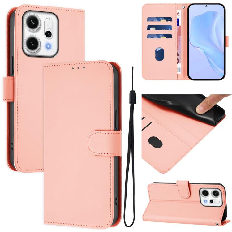 Skin Feel Solid Color Leather Phone Case with Lanyard, For OPPO Reno14 Pro 5G Global, For OPPO Reno14 5G Global