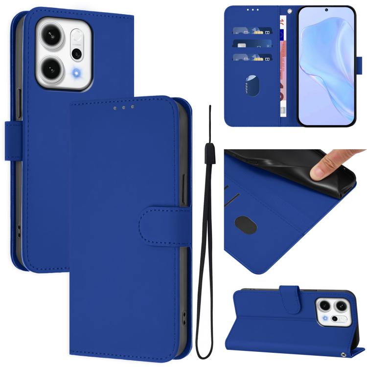 Skin Feel Solid Color Leather Phone Case with Lanyard, For OPPO Reno14 Pro 5G Global, For OPPO Reno14 5G Global