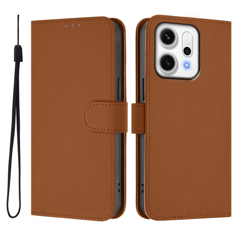 Skin Feel Solid Color Leather Phone Case with Lanyard, For OPPO Reno14 Pro 5G Global, For OPPO Reno14 5G Global