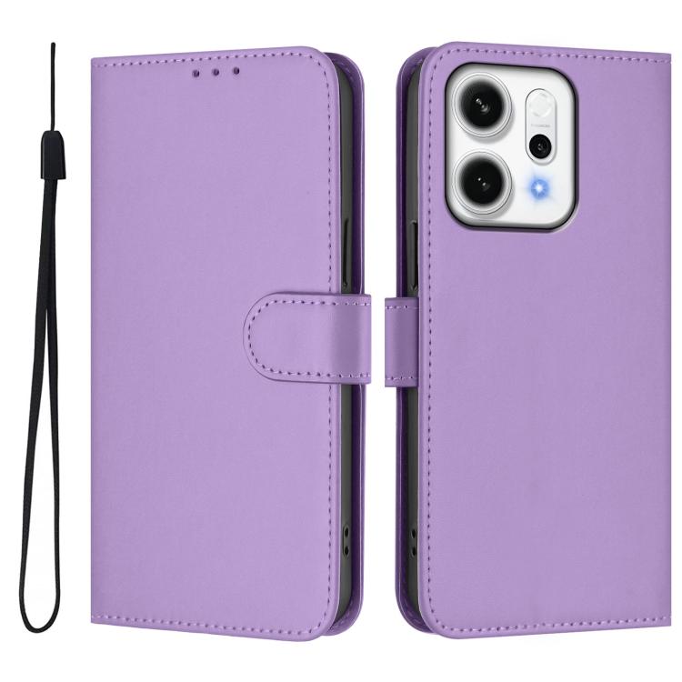 Skin Feel Solid Color Leather Phone Case with Lanyard, For OPPO Reno14 Pro 5G Global, For OPPO Reno14 5G Global