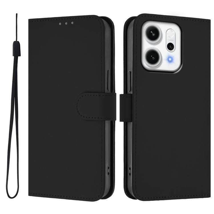 Skin Feel Solid Color Leather Phone Case with Lanyard, For OPPO Reno14 Pro 5G Global, For OPPO Reno14 5G Global