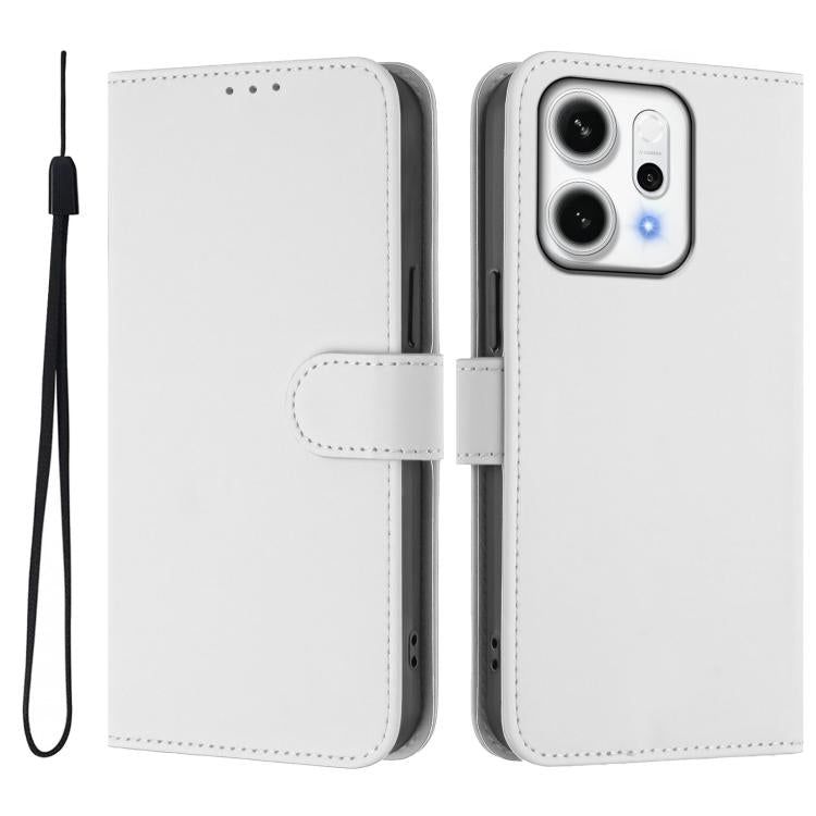 Skin Feel Solid Color Leather Phone Case with Lanyard, For OPPO Reno14 Pro 5G Global, For OPPO Reno14 5G Global