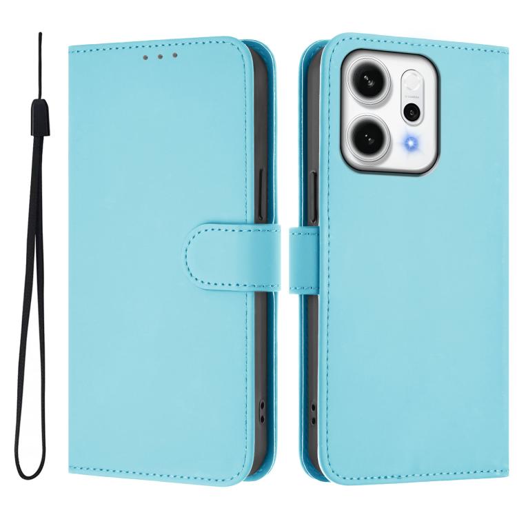 Skin Feel Solid Color Leather Phone Case with Lanyard, For OPPO Reno14 Pro 5G Global, For OPPO Reno14 5G Global