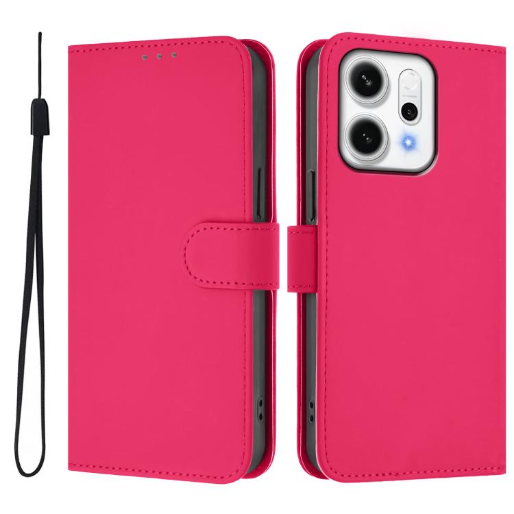 Skin Feel Solid Color Leather Phone Case with Lanyard, For OPPO Reno14 Pro 5G Global, For OPPO Reno14 5G Global