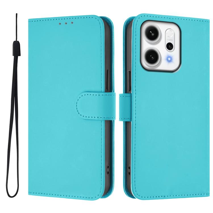 Skin Feel Solid Color Leather Phone Case with Lanyard, For OPPO Reno14 Pro 5G Global, For OPPO Reno14 5G Global