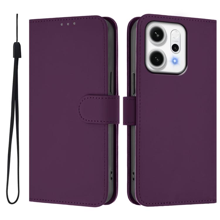 Skin Feel Solid Color Leather Phone Case with Lanyard, For OPPO Reno14 Pro 5G Global, For OPPO Reno14 5G Global