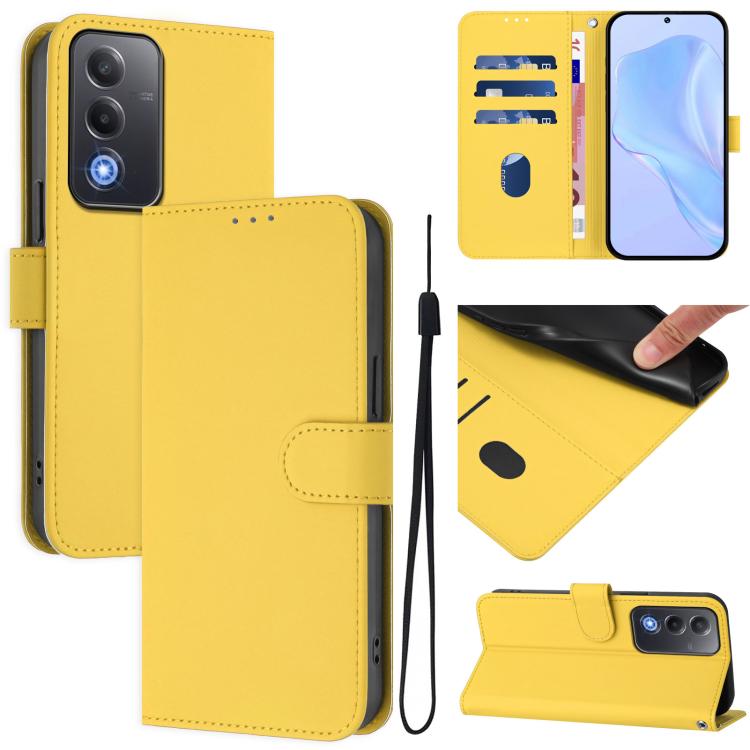 Skin Feel Solid Color Leather Phone Case with Lanyard, For OPPO A5X 4G / 5G Global, For OPPO A5 5G Global / A3 Pro 5G Global