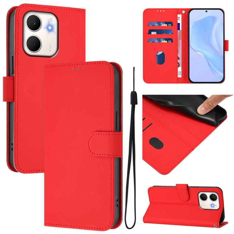 Skin Feel Solid Color Leather Phone Case with Lanyard, For OPPO A5X 4G / 5G Global, For OPPO A5 5G Global / A3 Pro 5G Global