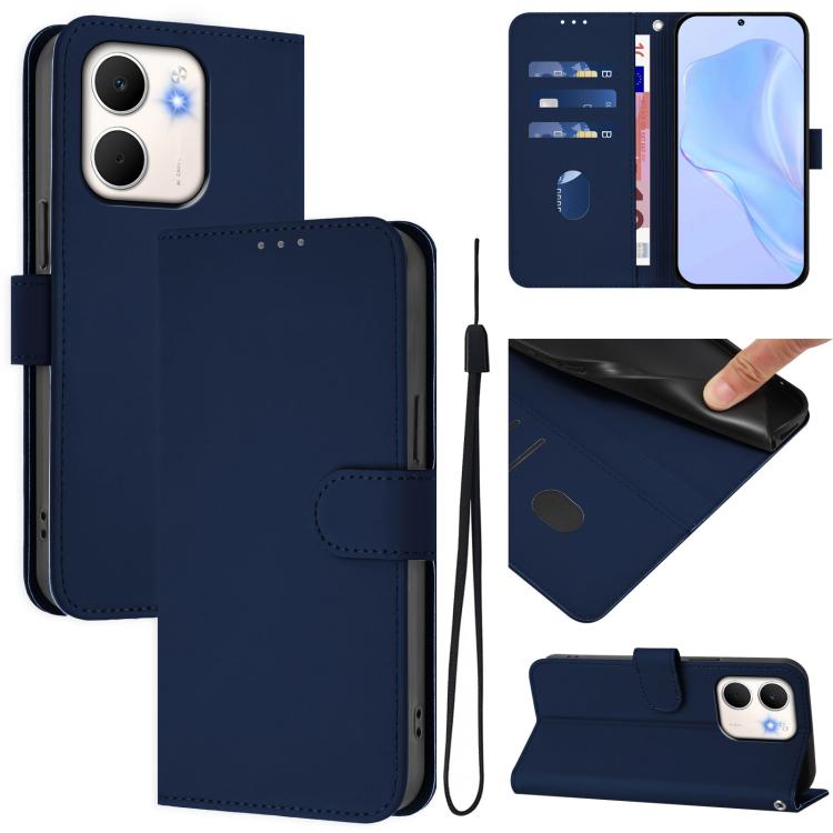 Skin Feel Solid Color Leather Phone Case with Lanyard, For OPPO A5X 4G / 5G Global, For OPPO A5 5G Global / A3 Pro 5G Global