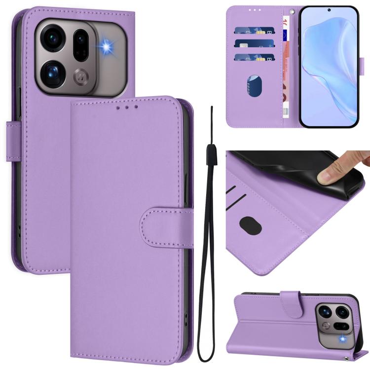 Skin Feel Solid Color Leather Phone Case with Lanyard, For OPPO Find X9s Pro 5G, For OPPO Find X9 Ultra