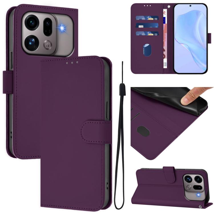Skin Feel Solid Color Leather Phone Case with Lanyard, For OPPO Find X9s Pro 5G, For OPPO Find X9 Ultra