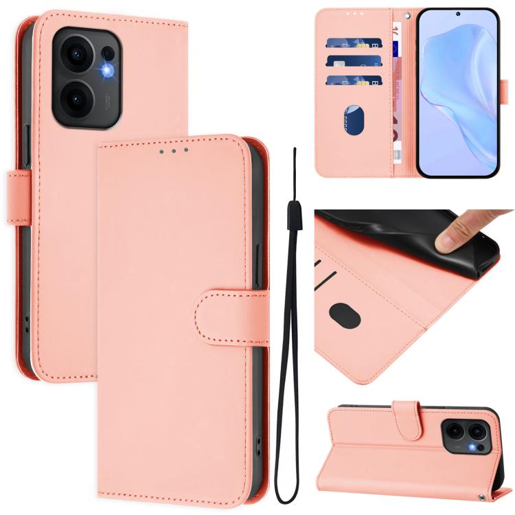Skin Feel Solid Color Leather Phone Case with Lanyard, For OPPO A5 Pro 5G Global, For OPPO Reno13 F 4G India/Reno13 A