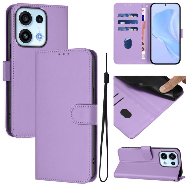 Skin Feel Solid Color Leather Phone Case with Lanyard, For OPPO Reno16 F 5G/Reno16 FS 5G, For OPPO Reno16 Pro Global/Reno16 5G Global