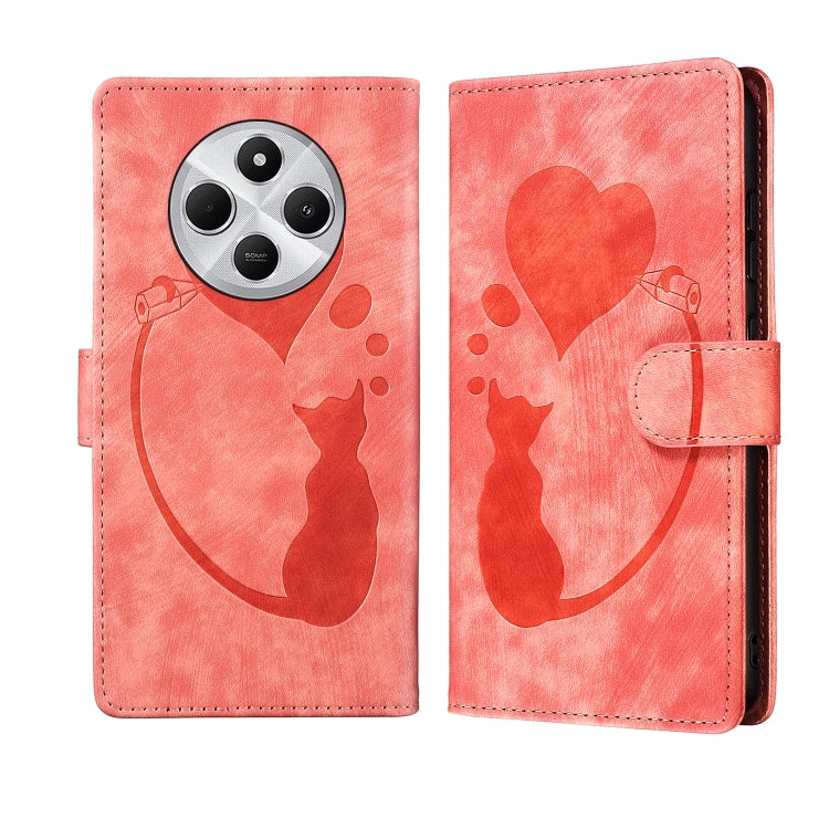 Pen Heart Cat Embossed Leather Phone Case, For Redmi 14C 4G