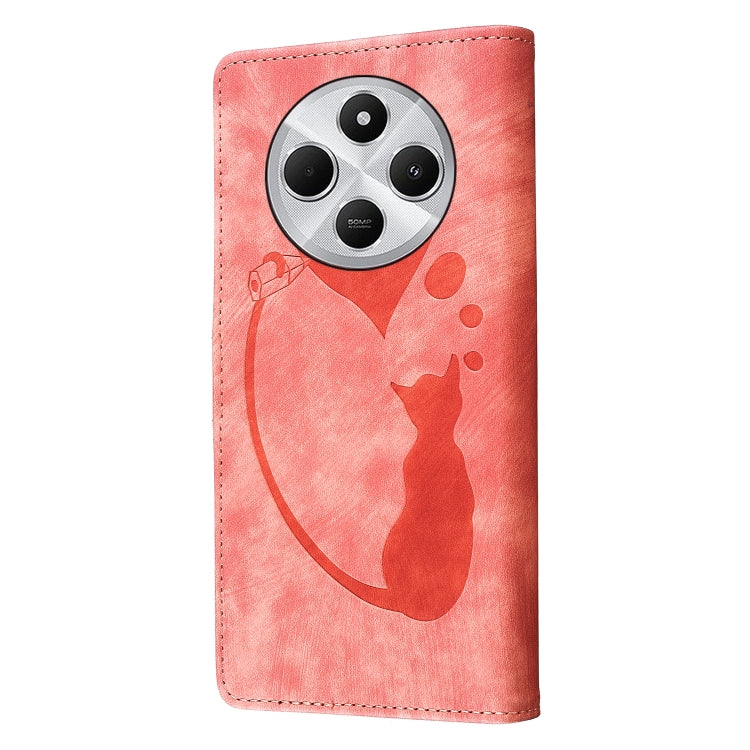 Pen Heart Cat Embossed Leather Phone Case, For Redmi 14C 4G