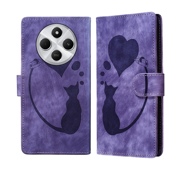 Pen Heart Cat Embossed Leather Phone Case, For Redmi 14C 4G