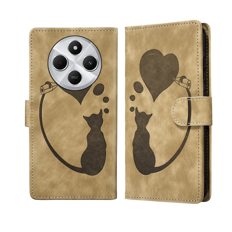 Pen Heart Cat Embossed Leather Phone Case, For Redmi 14C 4G