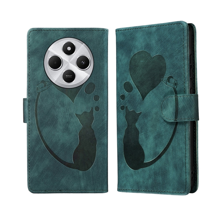 Pen Heart Cat Embossed Leather Phone Case, For Redmi 14C 4G