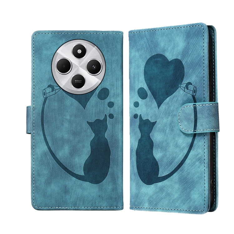 Pen Heart Cat Embossed Leather Phone Case, For Redmi 14C 4G