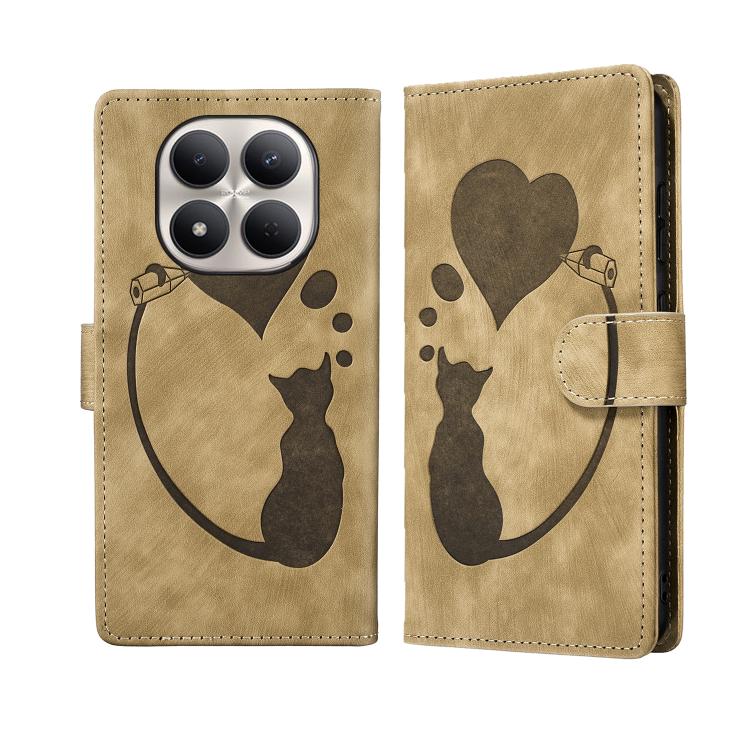 Pen Heart Cat Embossed Leather Phone Case, For Redmi Note 15 Pro+ 5G Global 163.3mm, For Redmi Note 15 4G / 5G Global 164mm, For Redmi Note 15 Pro 4G Global 163.2mm, For Redmi Note 15 Pro 5G Global 163.6mm, For Redmi 15C 5G / 4G EU 173mm, For Redmi A4 ...