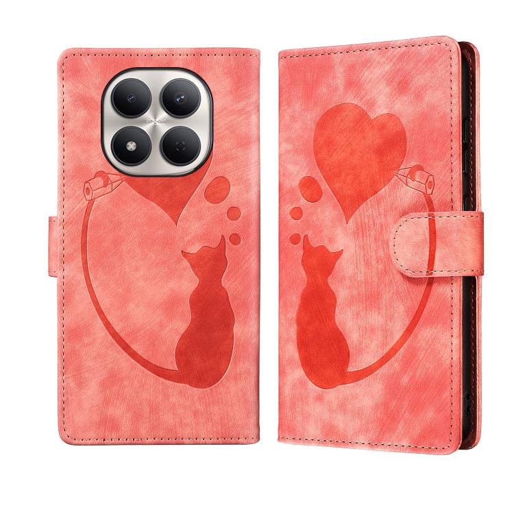 Pen Heart Cat Embossed Leather Phone Case, For Redmi Note 15 Pro+ 5G Global 163.3mm, For Redmi Note 15 4G / 5G Global 164mm, For Redmi Note 15 Pro 4G Global 163.2mm, For Redmi Note 15 Pro 5G Global 163.6mm, For Redmi 15C 5G / 4G EU 173mm, For Redmi A4 ...