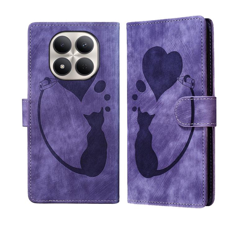Pen Heart Cat Embossed Leather Phone Case, For Redmi Note 15 Pro+ 5G Global 163.3mm, For Redmi Note 15 4G / 5G Global 164mm, For Redmi Note 15 Pro 4G Global 163.2mm, For Redmi Note 15 Pro 5G Global 163.6mm, For Redmi 15C 5G / 4G EU 173mm, For Redmi A4 ...