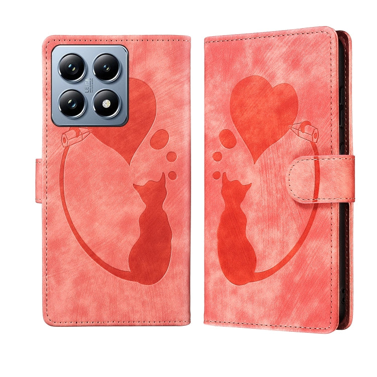 Pen Heart Cat Embossed Leather Phone Case, For Xiaomi 15T Pro 5G, For Xiaomi 15T 5G, For Xiaomi Poco C75, For Xiaomi 14T Pro, For Xiaomi 14T