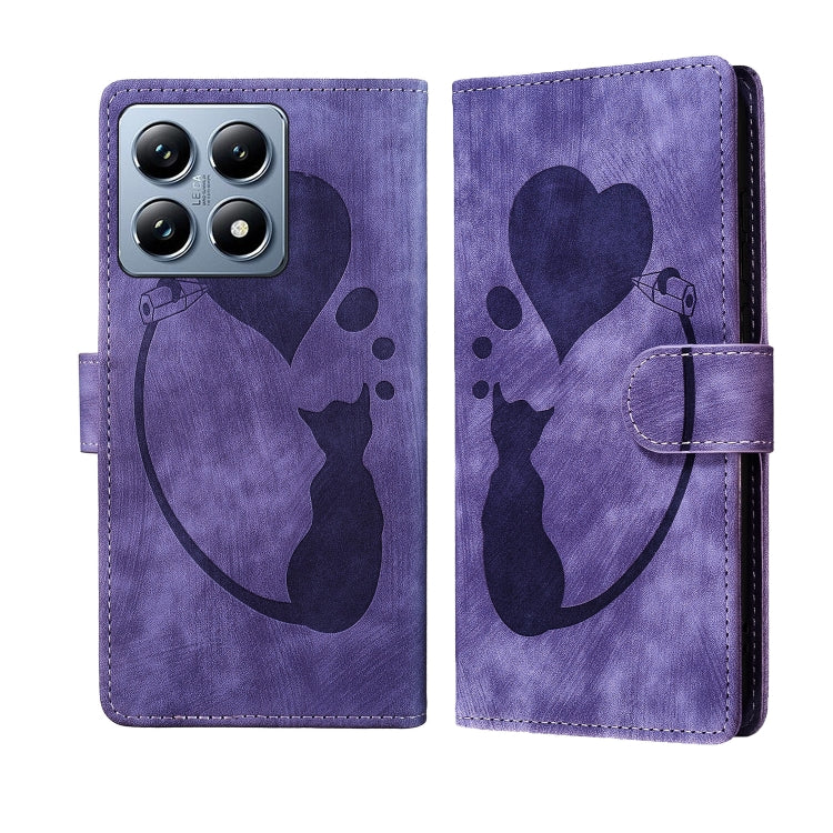 Pen Heart Cat Embossed Leather Phone Case, For Xiaomi 15T Pro 5G, For Xiaomi 15T 5G, For Xiaomi Poco C75, For Xiaomi 14T Pro, For Xiaomi 14T