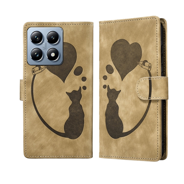 Pen Heart Cat Embossed Leather Phone Case, For Xiaomi 15T Pro 5G, For Xiaomi 15T 5G, For Xiaomi Poco C75, For Xiaomi 14T Pro, For Xiaomi 14T