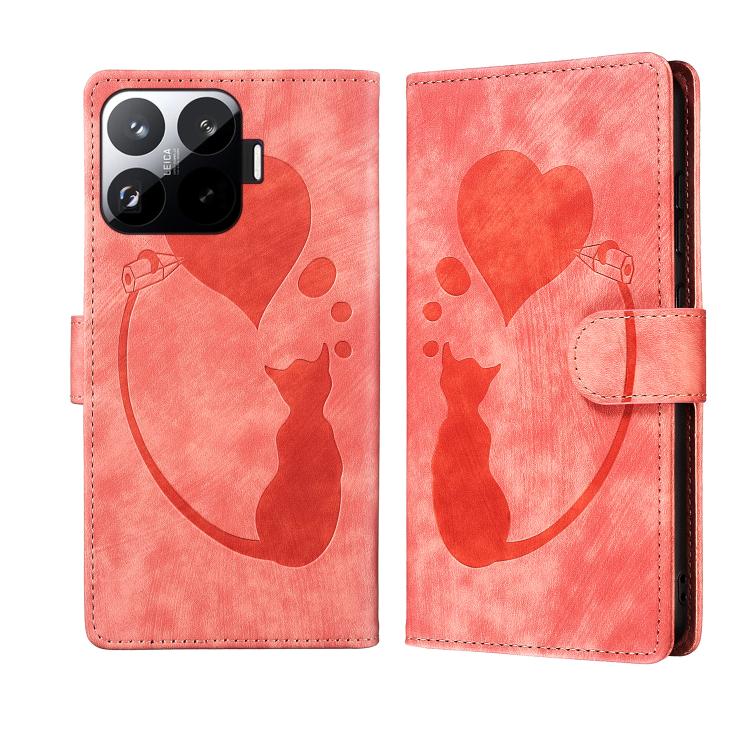 Pen Heart Cat Embossed Leather Phone Case, For Xiaomi 17T Pro 5G, For Xiaomi 17T 5G, For Xiaomi 15T Pro 5G, For Xiaomi 15T 5G, For Xiaomi Poco C75, For Xiaomi 14T Pro, For Xiaomi 14T