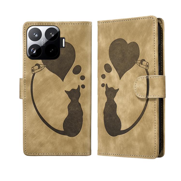 Pen Heart Cat Embossed Leather Phone Case, For Xiaomi 17T Pro 5G, For Xiaomi 17T 5G, For Xiaomi 15T Pro 5G, For Xiaomi 15T 5G, For Xiaomi Poco C75, For Xiaomi 14T Pro, For Xiaomi 14T
