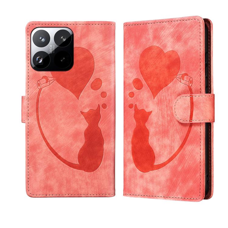 Pen Heart Cat Embossed Leather Phone Case, For Xiaomi 17T Pro 5G, For Xiaomi 17T 5G, For Xiaomi 15T Pro 5G, For Xiaomi 15T 5G, For Xiaomi Poco C75, For Xiaomi 14T Pro, For Xiaomi 14T
