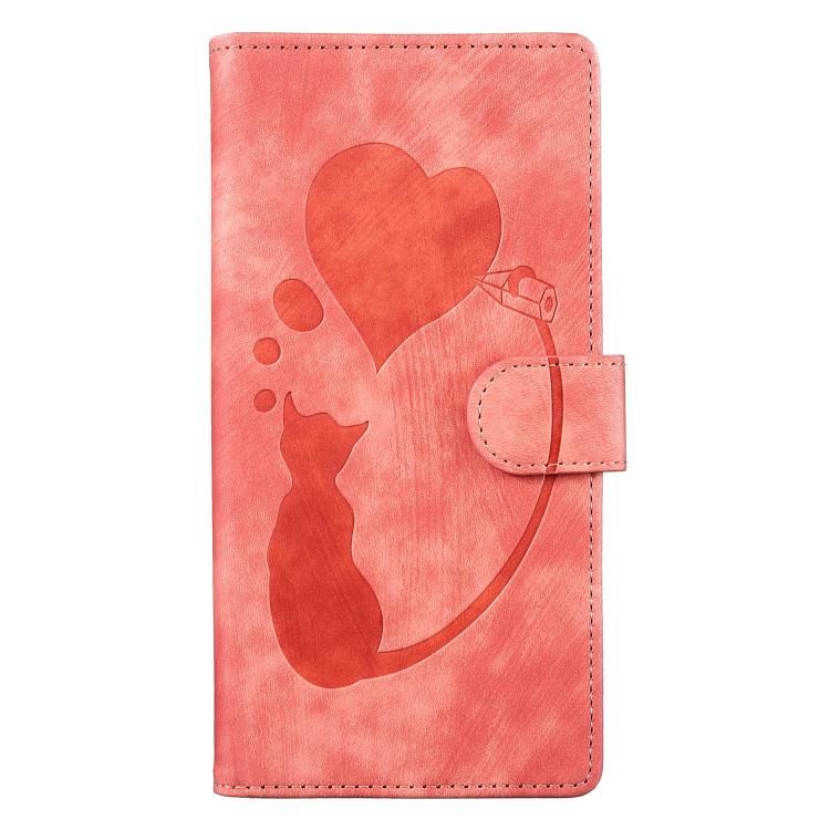Pen Heart Cat Embossed Leather Phone Case, For Xiaomi 17T Pro 5G, For Xiaomi 17T 5G, For Xiaomi 15T Pro 5G, For Xiaomi 15T 5G, For Xiaomi Poco C75, For Xiaomi 14T Pro, For Xiaomi 14T