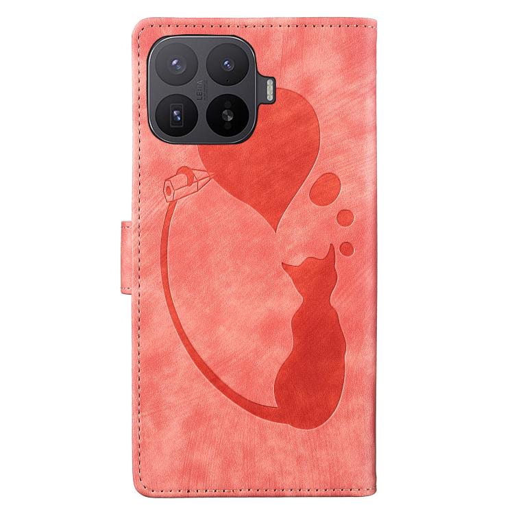Pen Heart Cat Embossed Leather Phone Case, For Xiaomi 17T Pro 5G, For Xiaomi 17T 5G, For Xiaomi 15T Pro 5G, For Xiaomi 15T 5G, For Xiaomi Poco C75, For Xiaomi 14T Pro, For Xiaomi 14T