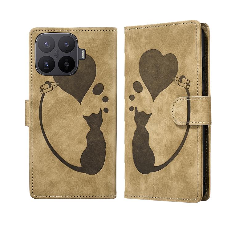 Pen Heart Cat Embossed Leather Phone Case, For Xiaomi 17T Pro 5G, For Xiaomi 17T 5G, For Xiaomi 15T Pro 5G, For Xiaomi 15T 5G, For Xiaomi Poco C75, For Xiaomi 14T Pro, For Xiaomi 14T