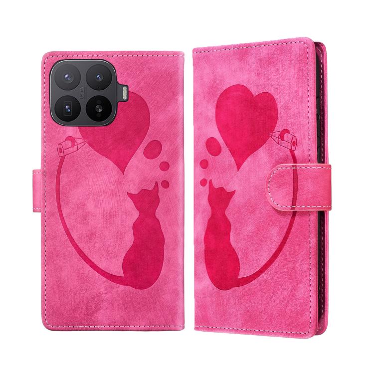 Pen Heart Cat Embossed Leather Phone Case, For Xiaomi 17T Pro 5G, For Xiaomi 17T 5G, For Xiaomi 15T Pro 5G, For Xiaomi 15T 5G, For Xiaomi Poco C75, For Xiaomi 14T Pro, For Xiaomi 14T
