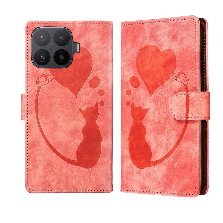 Pen Heart Cat Embossed Leather Phone Case, For Xiaomi 17T Pro 5G, For Xiaomi 17T 5G, For Xiaomi 15T Pro 5G, For Xiaomi 15T 5G, For Xiaomi Poco C75, For Xiaomi 14T Pro, For Xiaomi 14T