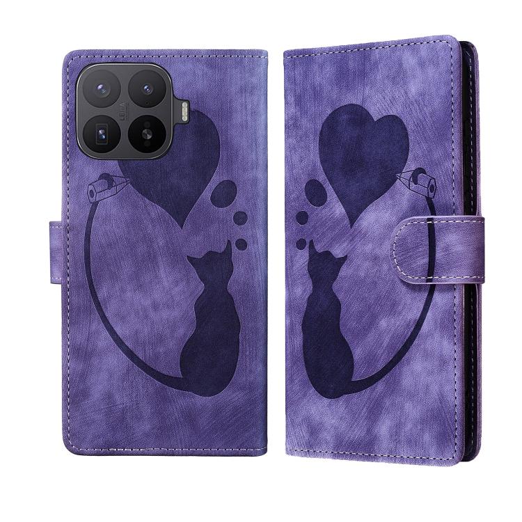 Pen Heart Cat Embossed Leather Phone Case, For Xiaomi 17T Pro 5G, For Xiaomi 17T 5G, For Xiaomi 15T Pro 5G, For Xiaomi 15T 5G, For Xiaomi Poco C75, For Xiaomi 14T Pro, For Xiaomi 14T